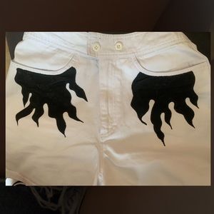 HANDPAINTED BLACK FLAMES ON WHITE SHORTS